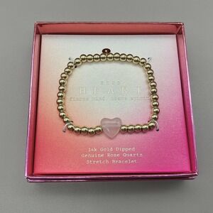A New Day Bracelet 14k Gold Dipped Rose Quartz Heart Stretch Womens Jewelry